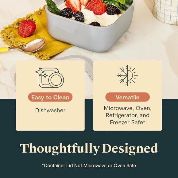 Caraway Glass 4.4 Cup Food Container - Ceramic Coated for Nonstick Storage-Cream - Picture 5 of 6